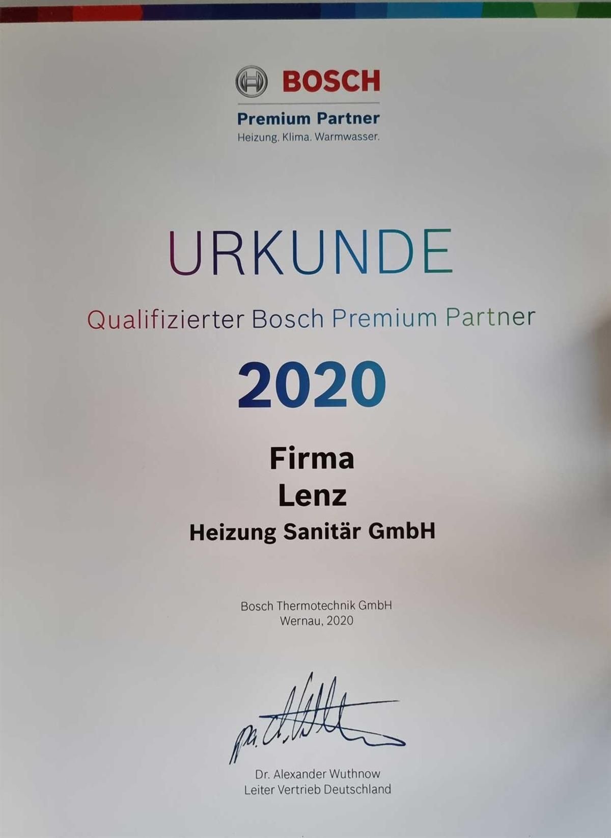 Ein Bosch Premium Partner Zertifikat ab 2020