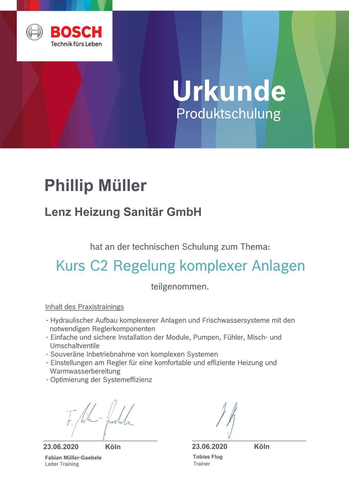 Es handelt sich um ein Zertifikat mit der Aufschrift „Urkunde-Produktschulung“.