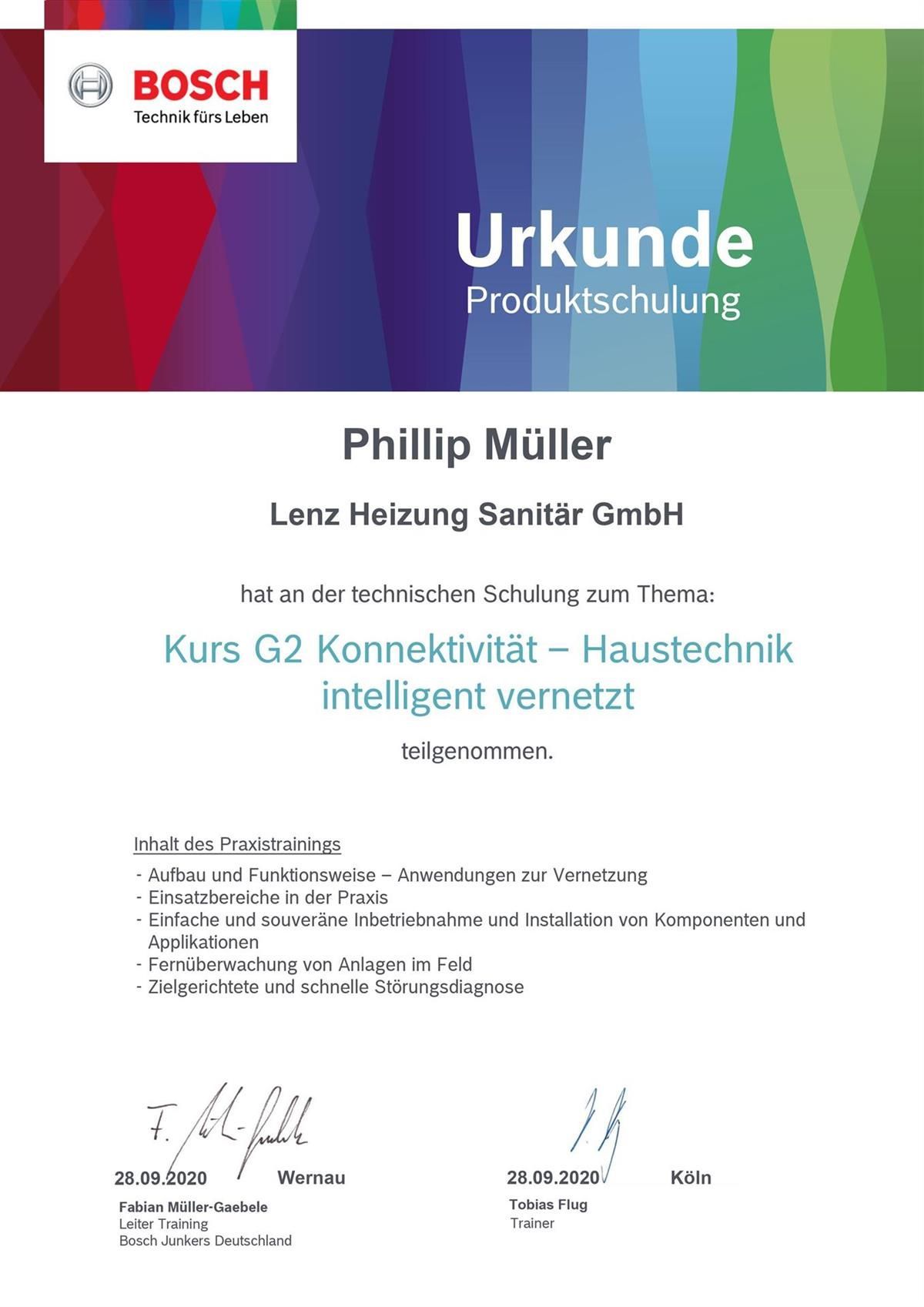 Es handelt sich um ein Zertifikat mit der Aufschrift „Urkunde-Produktschulung“.