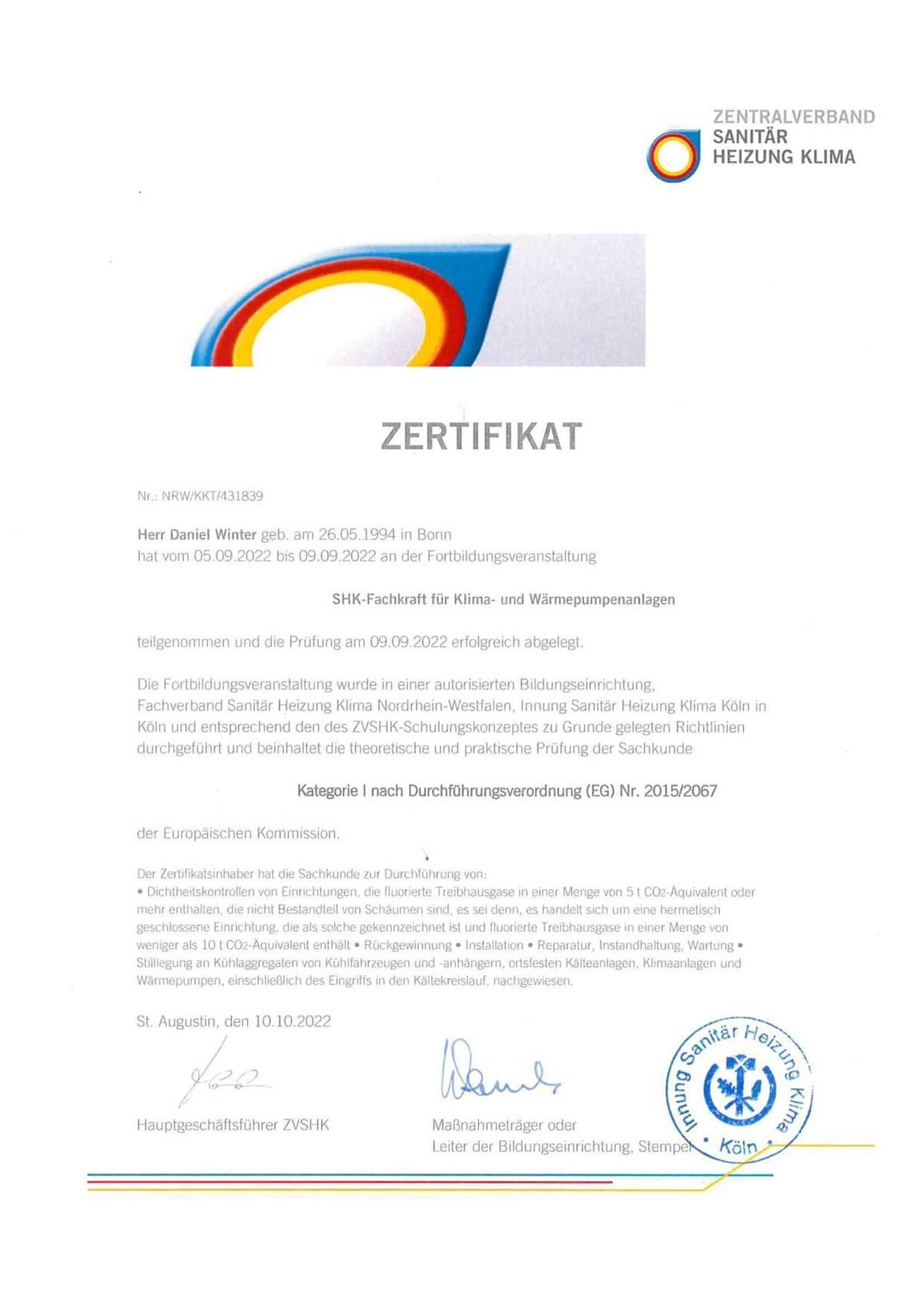 Ein Zertifikat mit einem Regenbogen darauf und einer Unterschrift darauf.