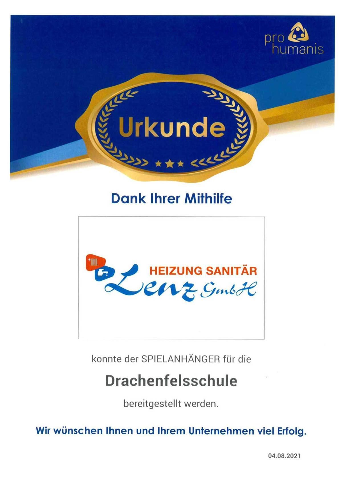 Ein blau-goldenes Zertifikat mit der Aufschrift „Urkunde“