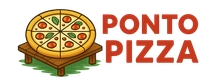 Pizza sur une petite table en bois avec un texte rouge indiquant « Ponto Pizza ».