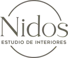 Se muestra un logo de nidos estudio de interiores sobre un fondo blanco.