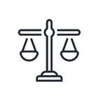 Un icono de línea de una balanza de la justicia sobre un fondo blanco.