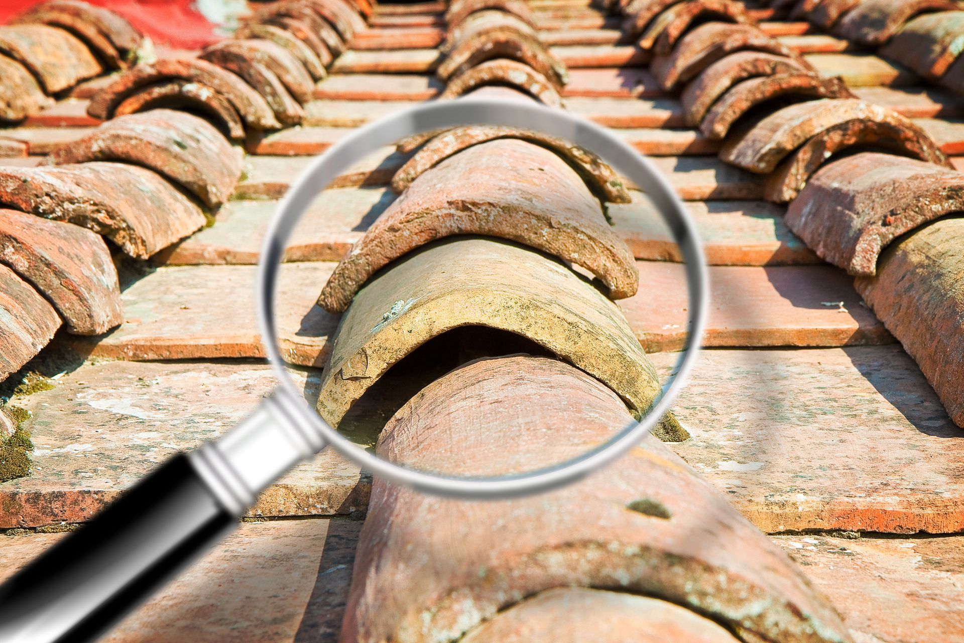Une loupe montrant des tuiles de toiture