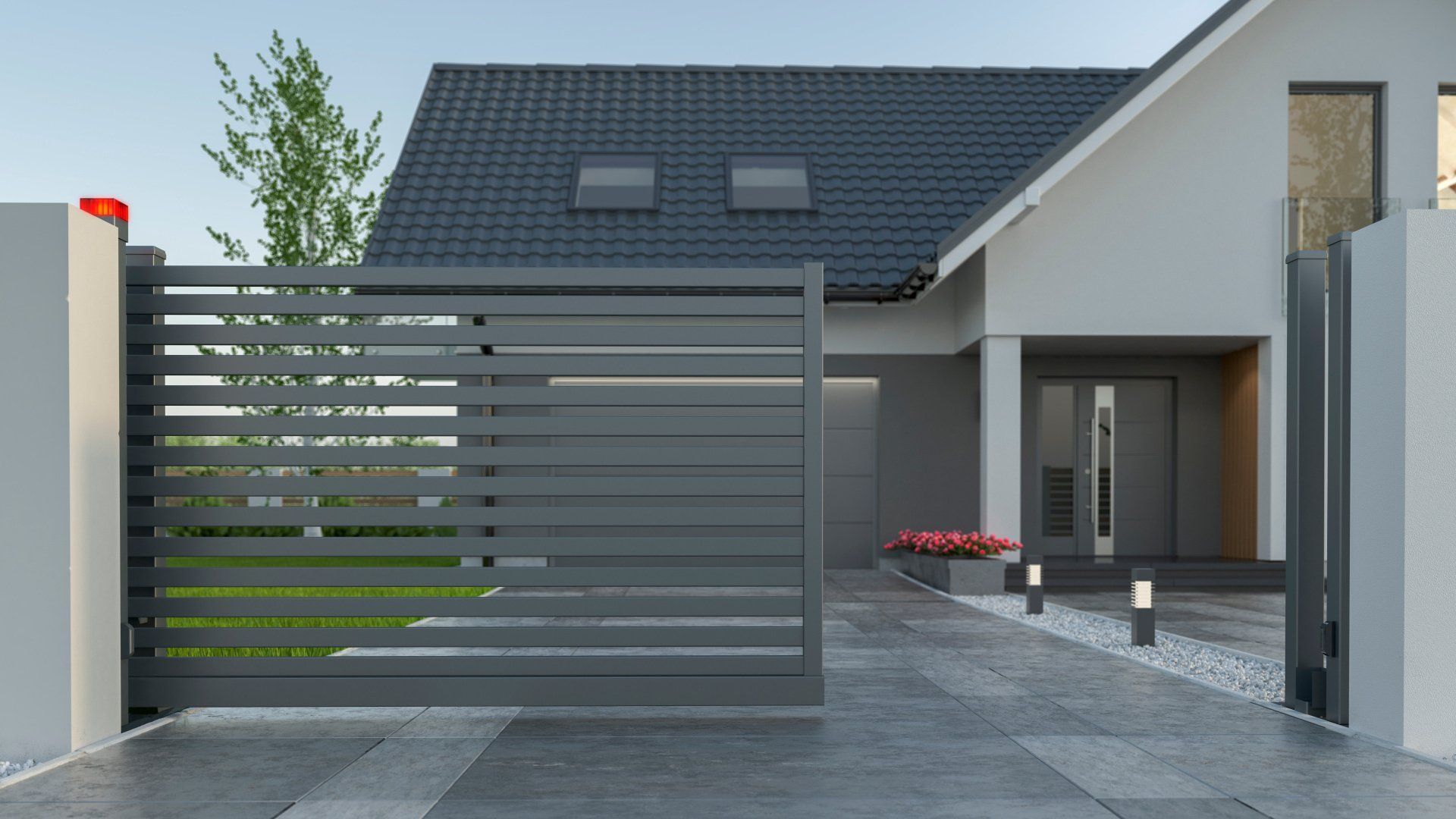 Portail coulissant en aluminium gris