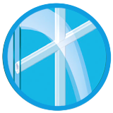 Ein blauer Kreis mit einem Kreuz in der Mitte.