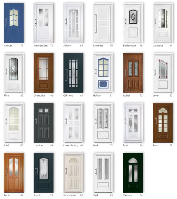 Eine Reihe von verschiedenen Arten von Türen auf weißem Hintergrund