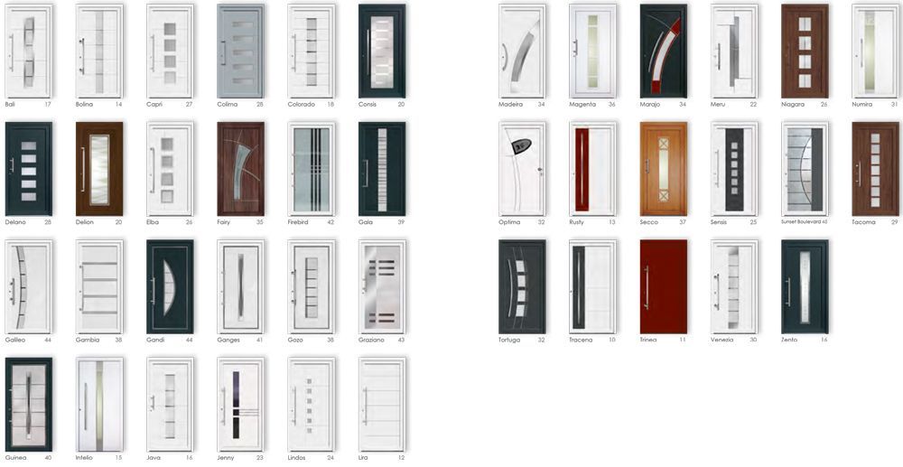 Auf diesem Bild sind viele verschiedene Arten von Türen zu sehen.