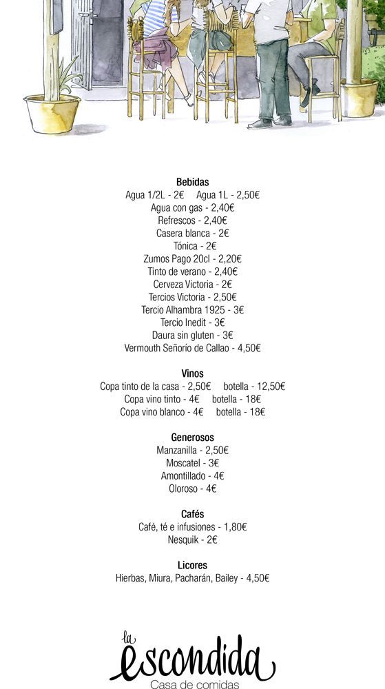 Menú en una pizarra negra con escritura a mano en blanco y rojo en la pared, debajo de un reloj.