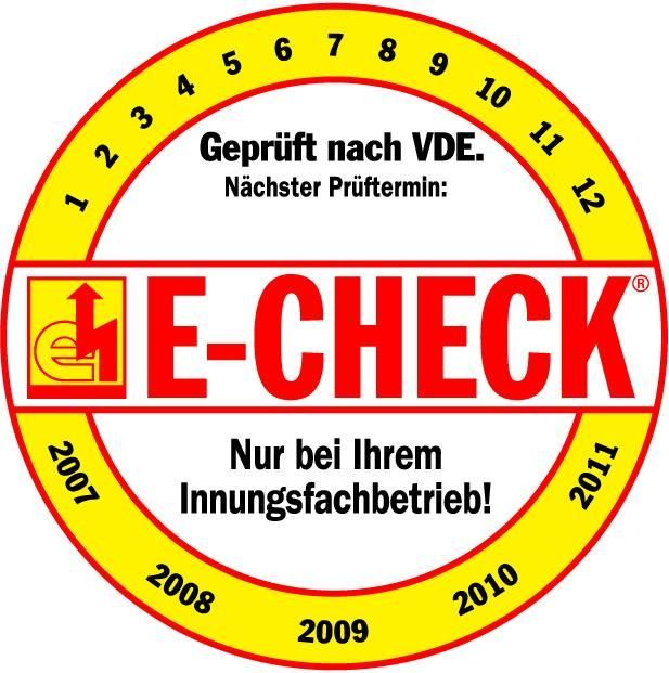 Ein gelber und roter Kreis mit der Aufschrift „e-check“