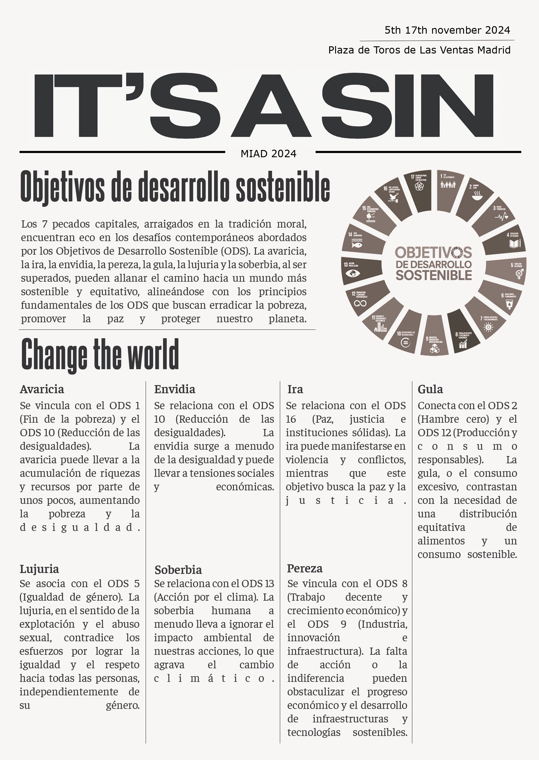 Un artículo de periódico que dice que es pecado y cambiar el mundo.