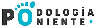 Logotipo con “PODOLOGÍA” en negro y “NIENTE” en negro, con diseño de huella integrado en la “O” de “PODOLOGÍA” en turquesa.