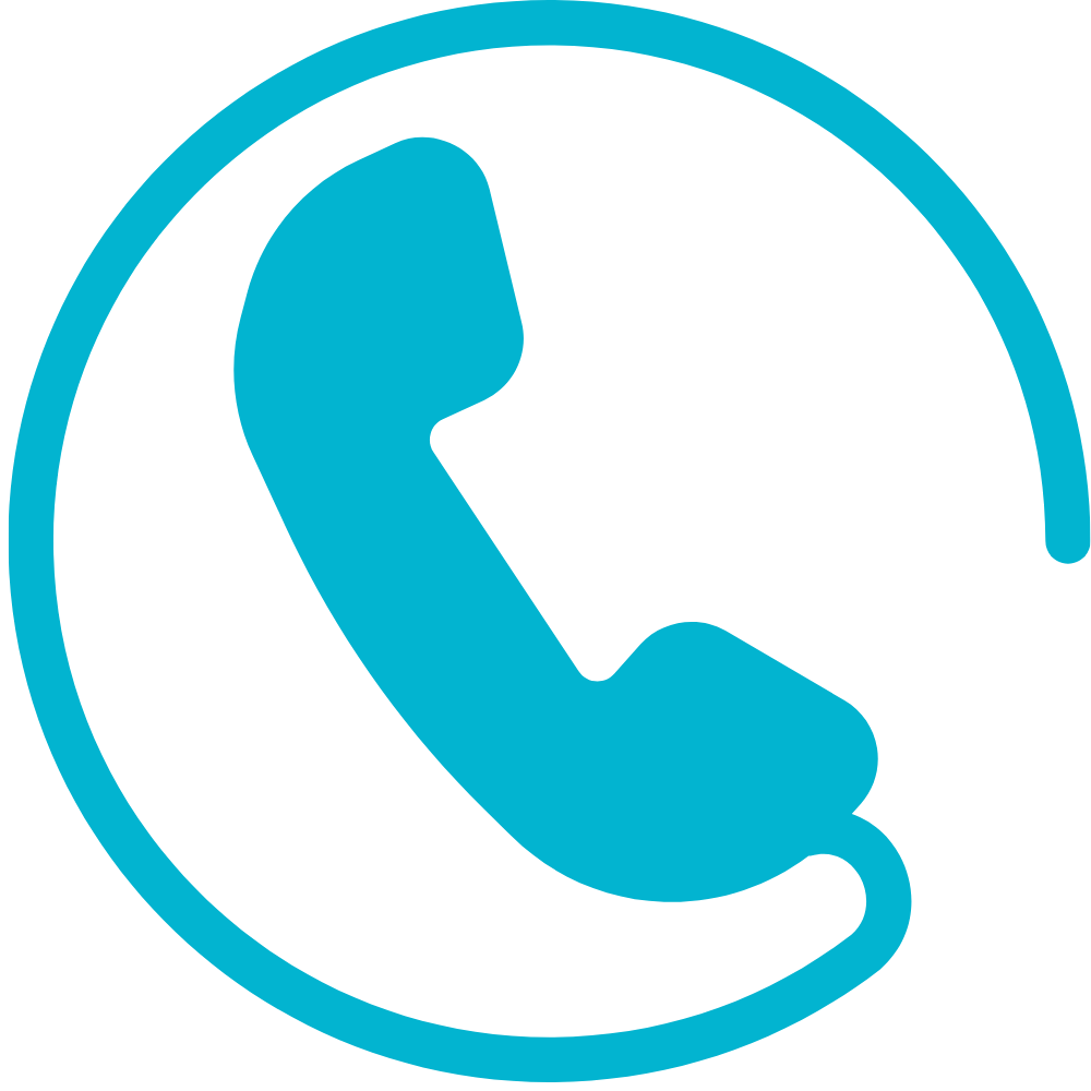 Icono de receptor de teléfono cian dentro de un círculo.