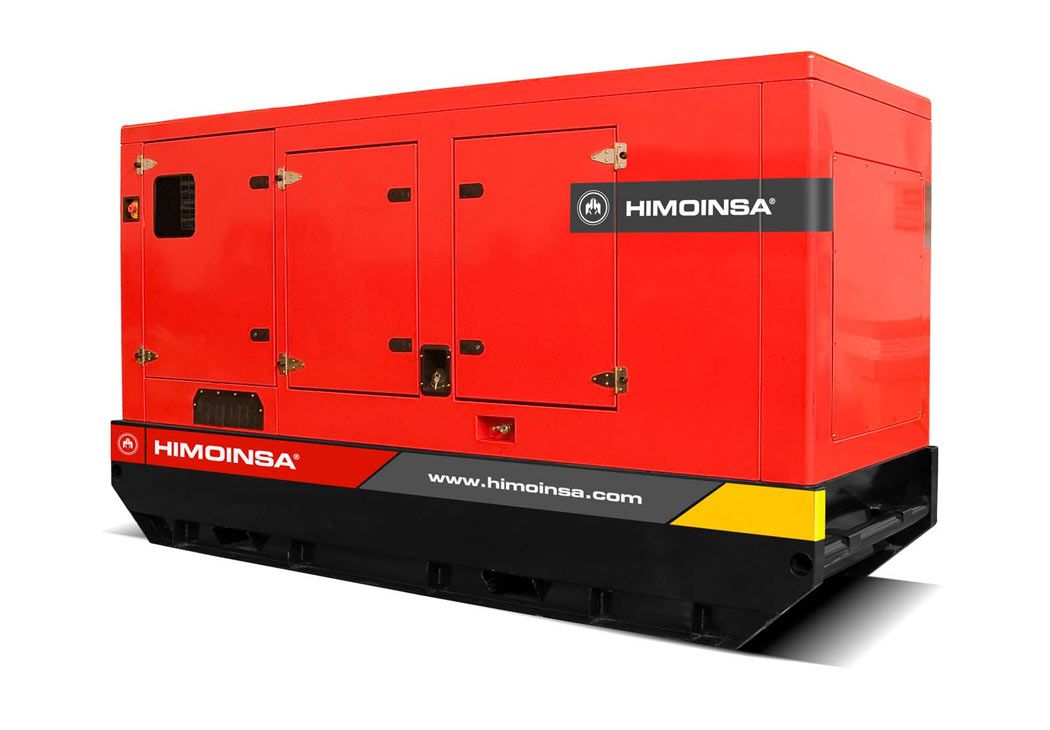 Un generador rojo y negro está sobre una superficie blanca.