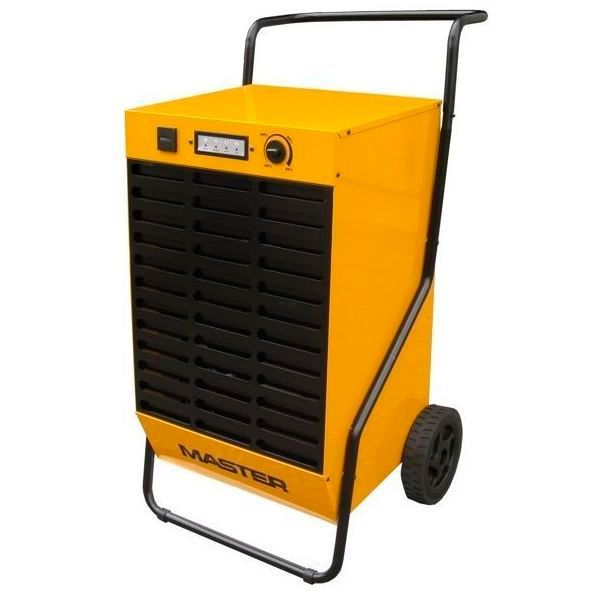 Calentador eléctrico portátil de color amarillo y negro con asa y ruedas.