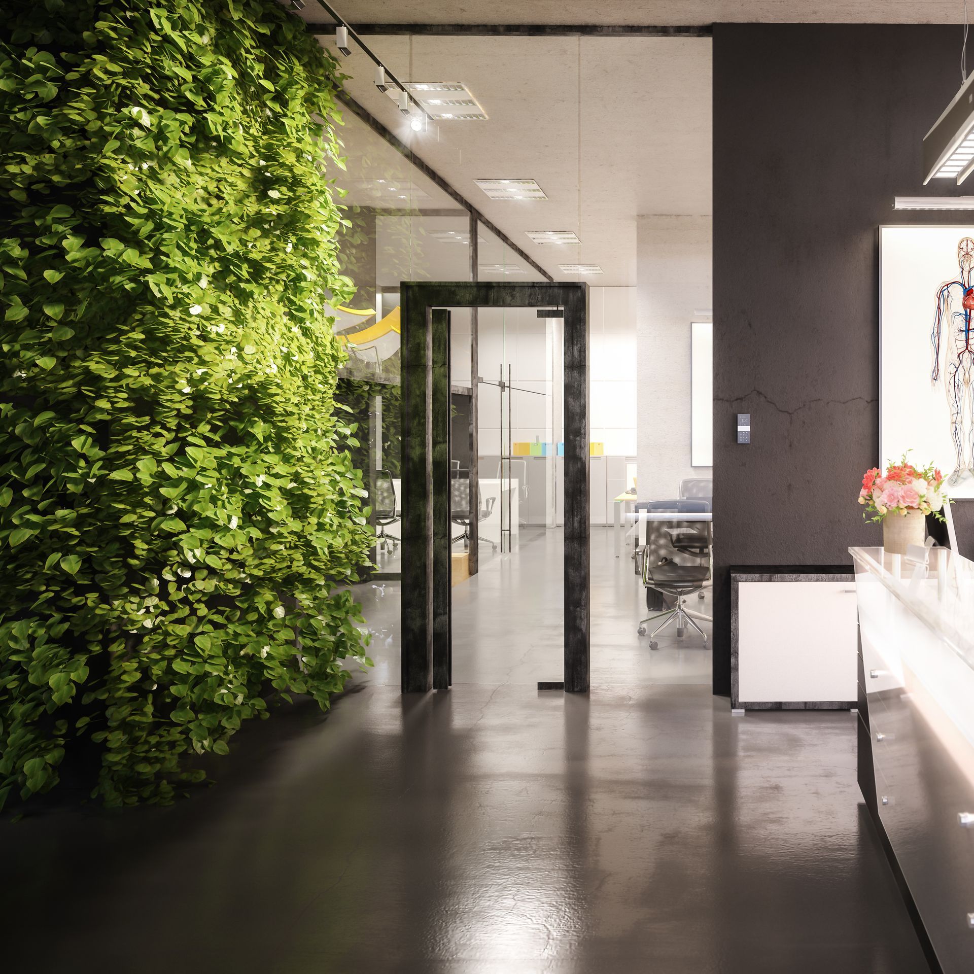 Mur végétal dans une entreprise