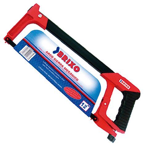 Una sierra roja y azul con la marca Brixo.