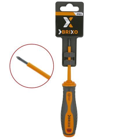 Un destornillador negro y naranja con una etiqueta que dice 'brixo'.