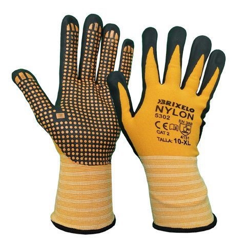 Un par de guantes de nailon Jarixelo amarillos y negros.