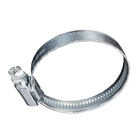 Un primer plano de una abrazadera de manguera sobre un fondo blanco.