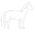 Un dibujo en blanco y negro de un caballo sobre un fondo blanco.