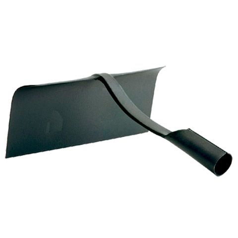 Una pala negra con un mango largo sobre un fondo blanco