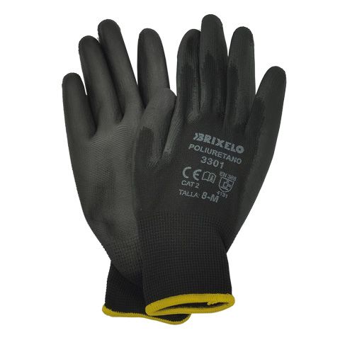 Un par de guantes de seguridad negros con puño amarillo