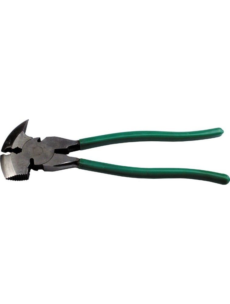 Un par de alicates con mangos verdes sobre un fondo blanco.