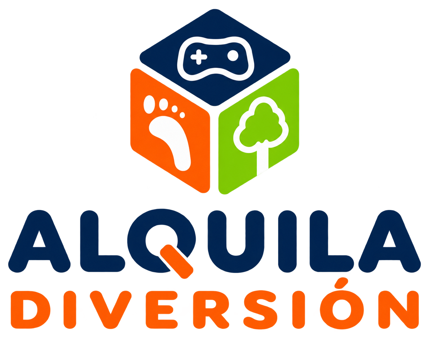 Logo de Alquila Diversión con un cubo colorido y texto azul y naranja.