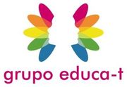 Logotipo colorido con forma de mariposa sobre el texto &laquo;grupo educa-t&raquo;