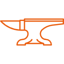 Un dessin au trait orange simple représentant une enclume de forgeron sur fond blanc.
