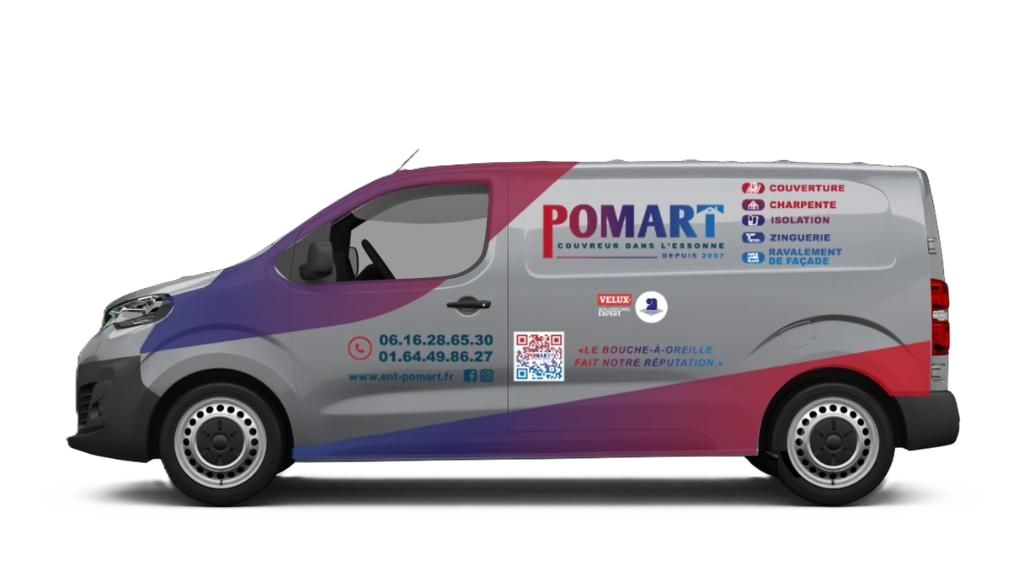 Véhicule de l'entreprise Artisan Pomart.