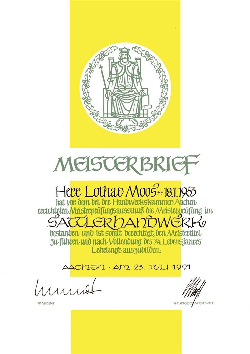 Meisterbrief Lothar Moos