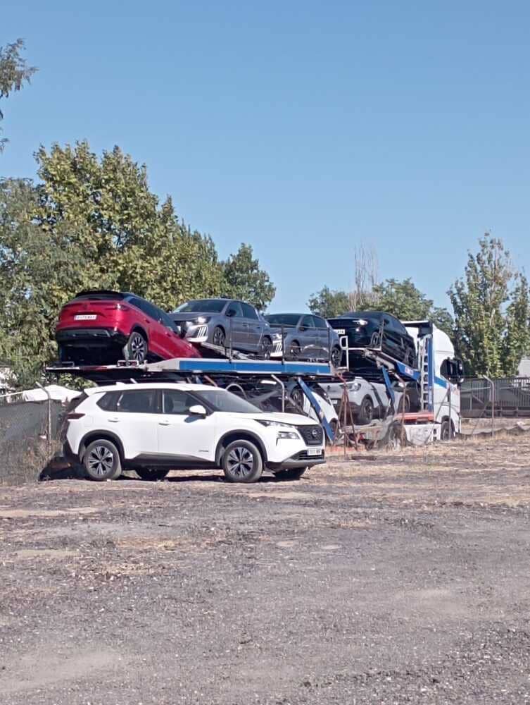 Caravanas estacionadas sobre grava en un terreno soleado, con árboles al fondo.