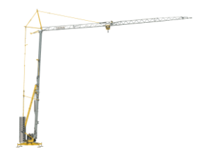 Grue à tour sur fond blanc ; flèche déployée.