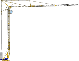 Grue à tour jaune et grise se détachant sur un fond blanc.