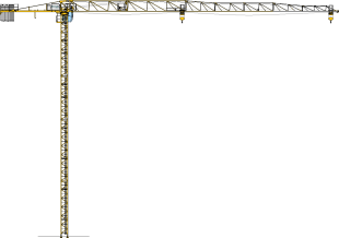 Grue à tour jaune, à extension horizontale, utilisée dans le secteur de la construction.