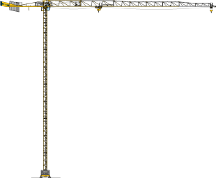 Grue à tour jaune sur un chantier de construction, prête à soulever des charges.