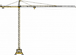 Grue à tour de chantier jaune sur fond blanc.