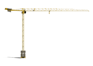 Grue de chantier jaune sur fond blanc.