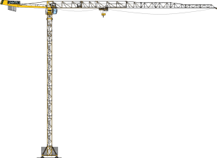 Grue à tour, jaune et noire, sur un chantier de construction.