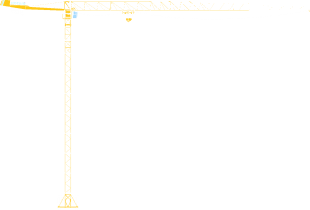 Grue de chantier jaune sur fond blanc.