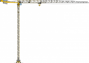 Grue à tour jaune sur fond blanc.