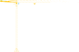 Grue de chantier jaune sur fond blanc.