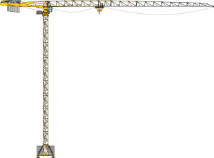 Grue à tour jaune sur fond blanc ; utilisée pour le levage de matériaux.