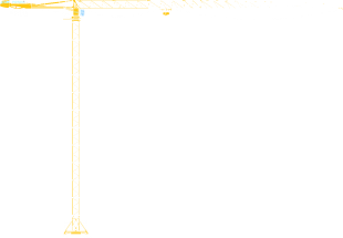 Grue de chantier jaune sur un site de construction, sur fond blanc.