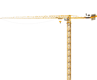 Grue à tour de chantier jaune sur fond blanc.