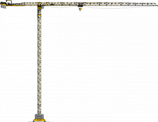 Grue à tour jaune déployée horizontalement, utilisée dans le secteur de la construction.