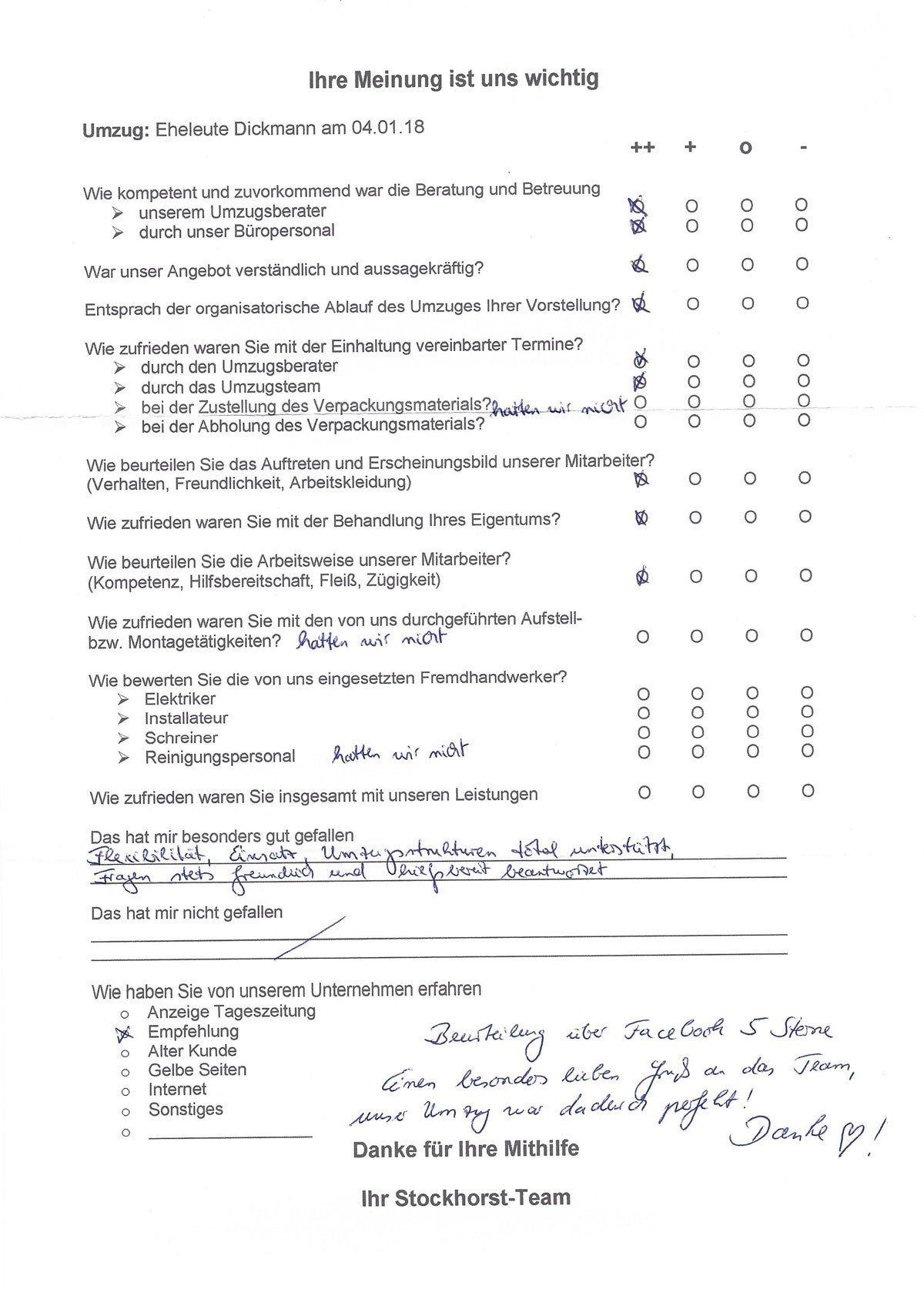 Umzugsbeurteilung Paul Stockhorst Umzüge